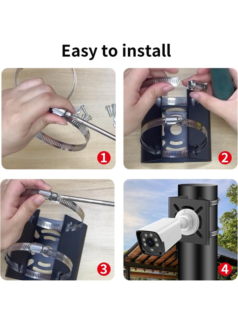 FDTY Universal Vertical Pole Mount for Security Camera, Solid Metal Mounting Corner Bracket with 2 Loops, Suitable for CCTV Cameras, LED Wall/Stage Lights, Solar Panels, Black Pole Brackets - Image 5