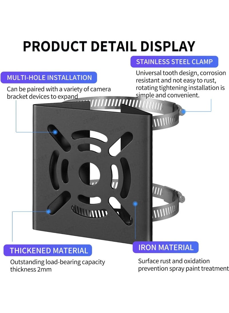 FDTY Universal Vertical Pole Mount for Security Camera, Solid Metal Mounting Corner Bracket with 2 Loops, Suitable for CCTV Cameras, LED Wall/Stage Lights, Solar Panels, Black Pole Brackets - Image 3