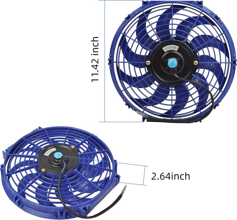 GESEXI 12 Inch Slim Fan Push Pull Electric Radiator Cooling Fan Universal High Performance 12V 80W Motor with Fan Mounting Kit (Blue) - Image 4