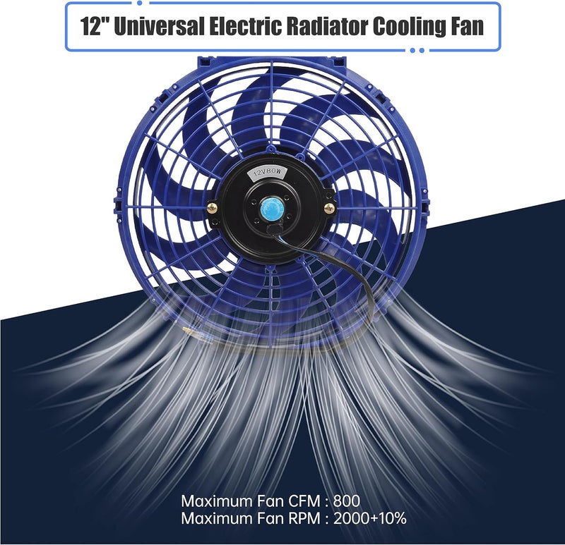 GESEXI 12 Inch Slim Fan Push Pull Electric Radiator Cooling Fan Universal High Performance 12V 80W Motor with Fan Mounting Kit (Blue) - Image 3