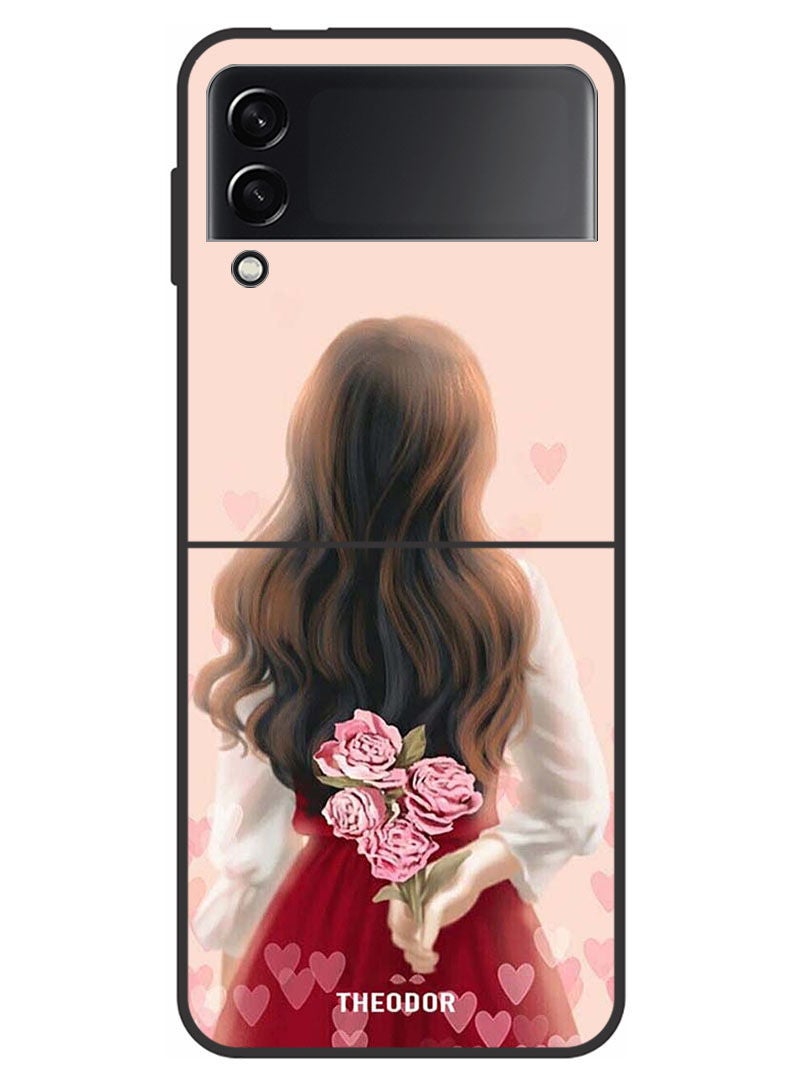 Theodor Protective Case Cover For Samsung Galaxy Z FlIP 4 5G    Girl Hiding Flowers - Image 1