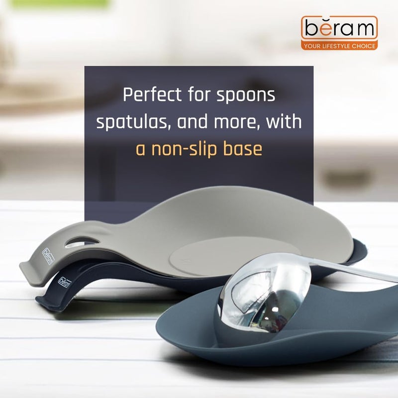 Beram Silicone Spoon Rests, Spatula Ladle Holder, Kitchen Counter Utensil Rest, Set of 3, BPA Free, Cutlery Rests near Gas Stoves, Heat Resistant, Serving Spoon Rests for Tables, BERAM - Image 3