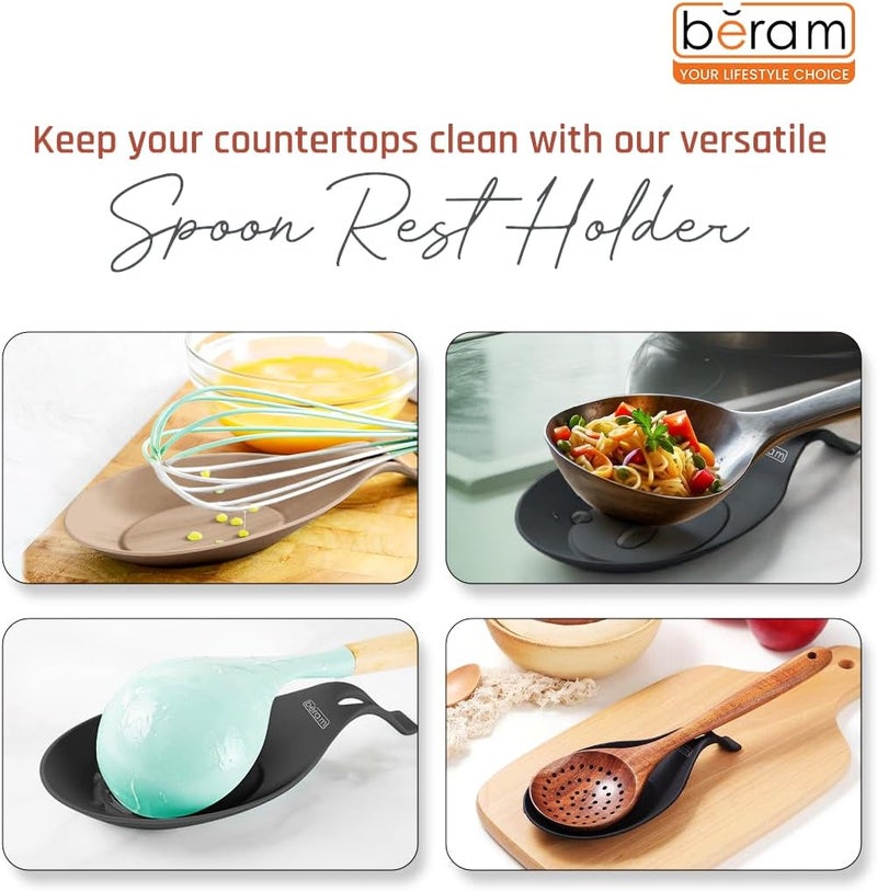 Beram Silicone Spoon Rests, Spatula Ladle Holder, Kitchen Counter Utensil Rest, Set of 3, BPA Free, Cutlery Rests near Gas Stoves, Heat Resistant, Serving Spoon Rests for Tables, BERAM - Image 2