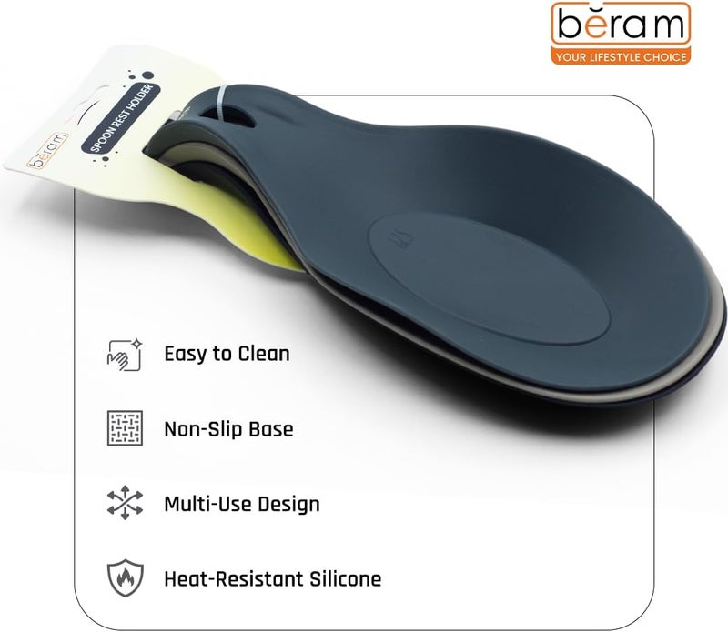 Beram Silicone Spoon Rests, Spatula Ladle Holder, Kitchen Counter Utensil Rest, Set of 3, BPA Free, Cutlery Rests near Gas Stoves, Heat Resistant, Serving Spoon Rests for Tables, BERAM - Image 5