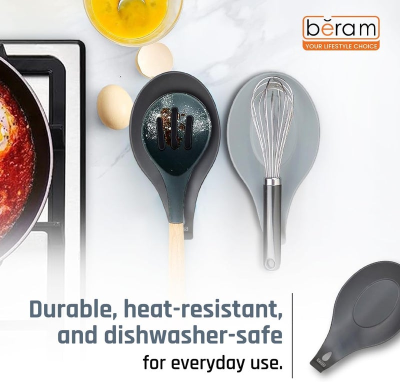 Beram Silicone Spoon Rests, Spatula Ladle Holder, Kitchen Counter Utensil Rest, Set of 3, BPA Free, Cutlery Rests near Gas Stoves, Heat Resistant, Serving Spoon Rests for Tables, BERAM - Image 4