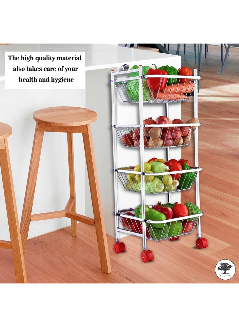 Stainless Steel Fruit & Vegetable 4 Stand Kitchen Trolley Vegetable, Fruit Basket for Storage Onion potato rack (4 Layer) Silver