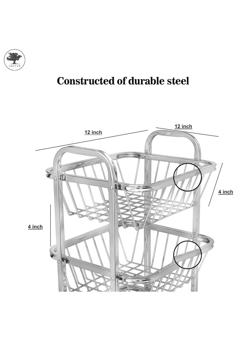 sulfar Stainless Steel Fruit & Vegetable 4 Stand Kitchen Trolley Vegetable, Fruit Basket for Storage Onion potato rack (4 Layer) Silver  - Image 3