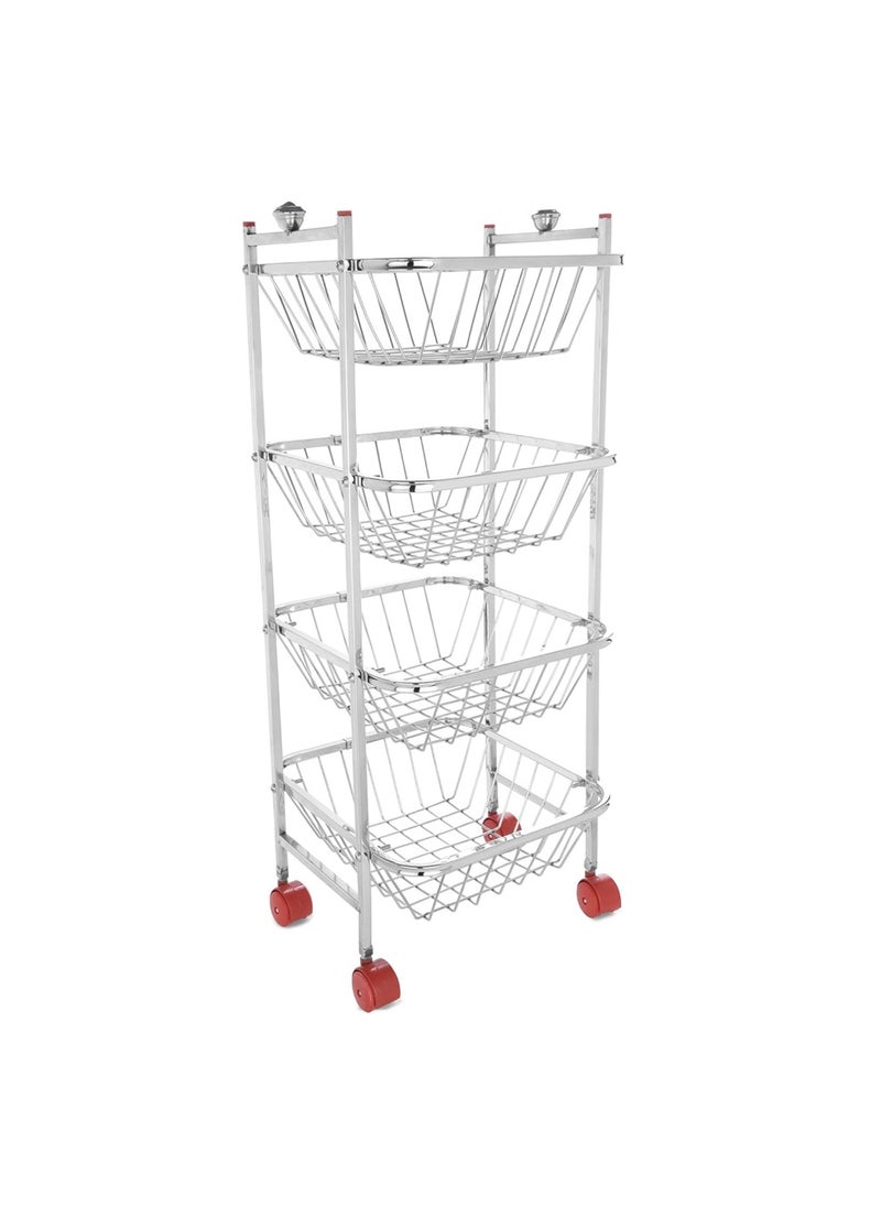 sulfar Stainless Steel Fruit & Vegetable 4 Stand Kitchen Trolley Vegetable, Fruit Basket for Storage Onion potato rack (4 Layer) Silver  - Image 1