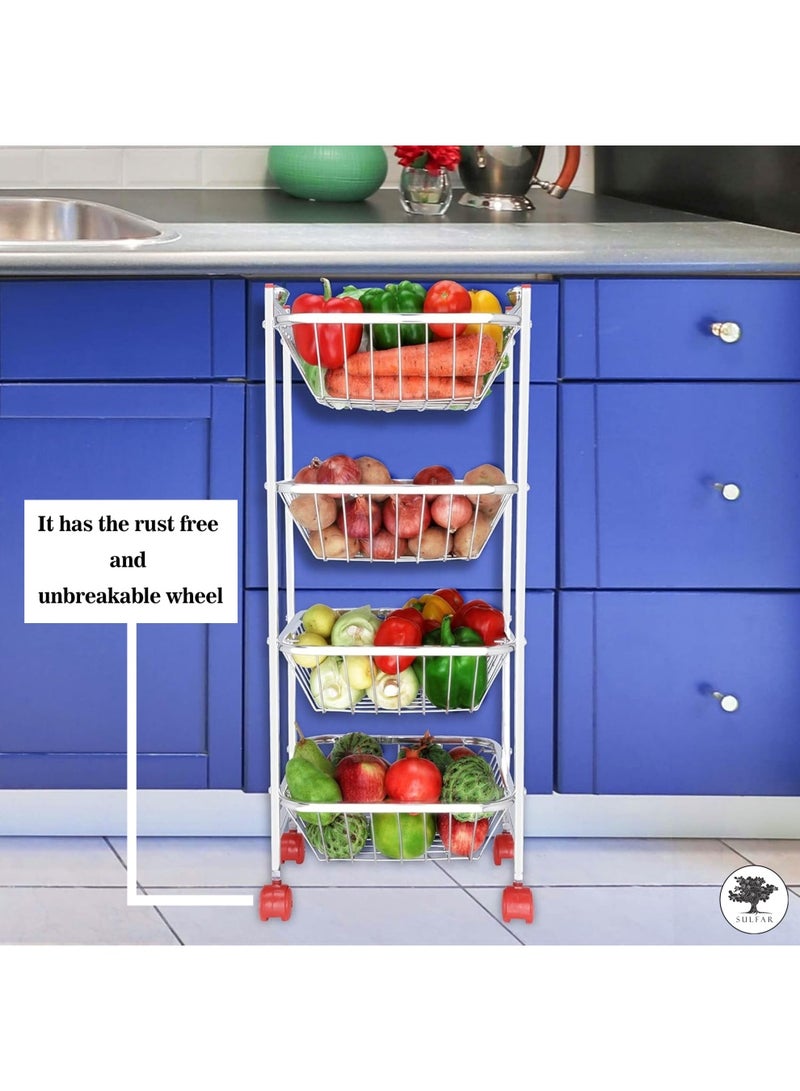Stainless Steel Fruit & Vegetable 4 Stand Kitchen Trolley Vegetable, Fruit Basket for Storage Onion potato rack (4 Layer) Silver