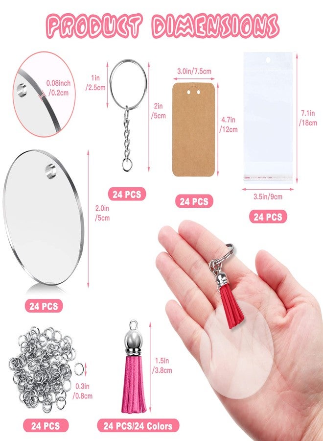 ZOCONE 144 PCS 2 INCH Acrylic Keychain Blanks Set, Clear Circle Acrylic Blank Bulk with Keychain Ring, Display Card, Packing Bag, Jump Rings, Tassels for Vinyl DIY Keychain Earring and Craft Project - Image 2