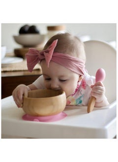 Avanchy Bamboo Suction Classic Bowl + Spoon Green Color For Baby  - Image 3