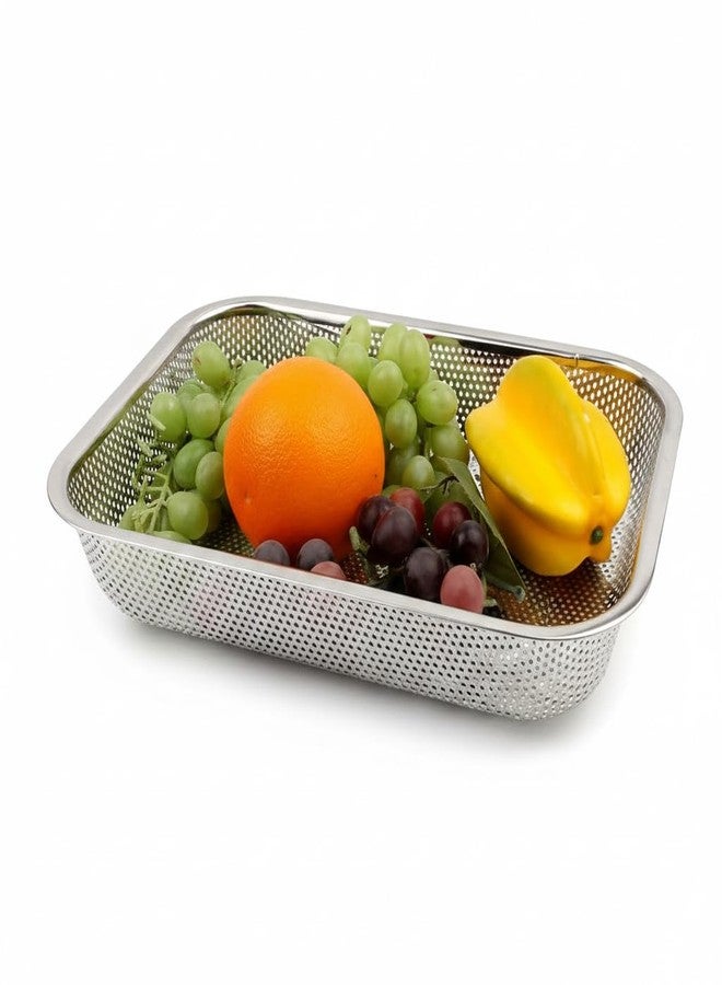 MILLOR Stainless Steel Sink Colander Strainer Basket, Rectangular Kitchen Drain Tray for Fruit & Vegetable Washing, Rust Proof Metal Mesh Rinsing Basket for Home Kitchen Use - Image 4