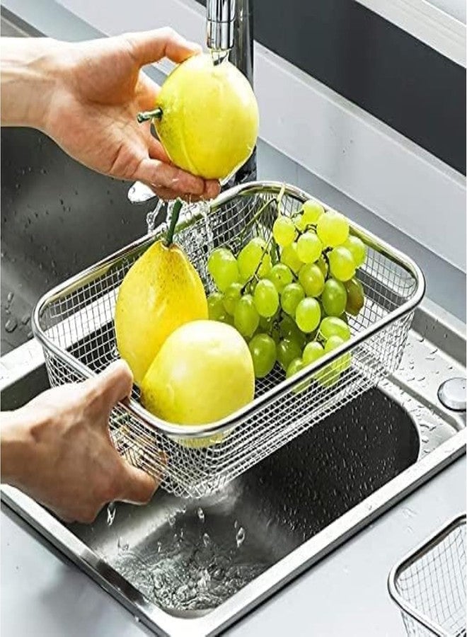 MILLOR Stainless Steel Sink Colander Strainer Basket, Rectangular Kitchen Drain Tray for Fruit & Vegetable Washing, Rust Proof Metal Mesh Rinsing Basket for Home Kitchen Use - Image 2