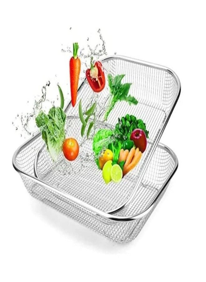 MILLOR Stainless Steel Sink Colander Strainer Basket, Rectangular Kitchen Drain Tray for Fruit & Vegetable Washing, Rust Proof Metal Mesh Rinsing Basket for Home Kitchen Use - Image 5
