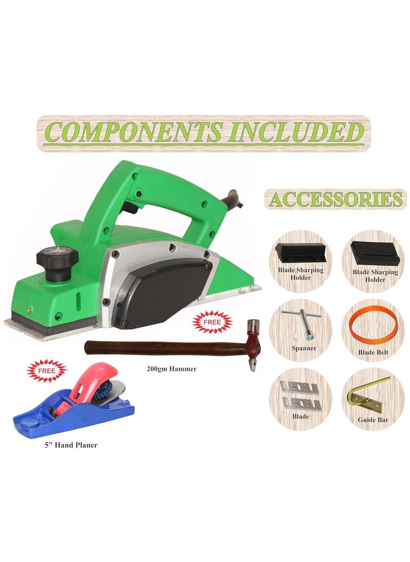 Digital Craft Digital Craft Wood Planer 1400W Machine of Carpentry HighPower MultiFunction Electric Planer Professional Woodworking Machine 82mm Electric Planer Machine5Inch Hand PlanerHammer 200 gm  - Image 2