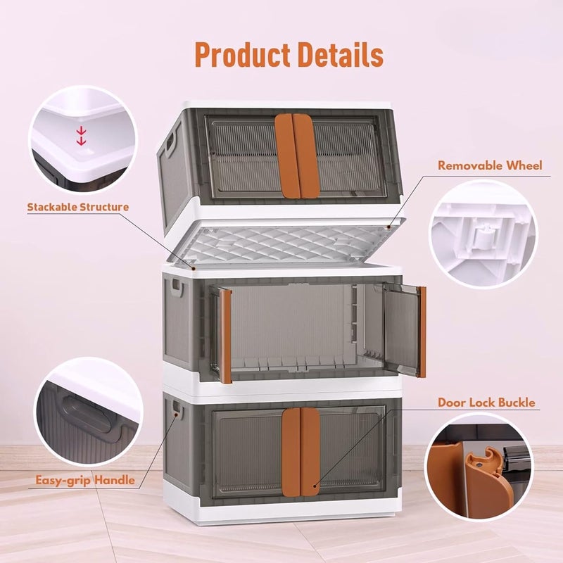 FINWARE Multipurpose Versatile Drawer Cabinet Storage Organizer Box Foldable Cupboard with Door Kids Wardrobe Clothes Collapsible Racks for Home Office BedroomWHITE GREY DRAWERS Double Door 3XL - Image 3