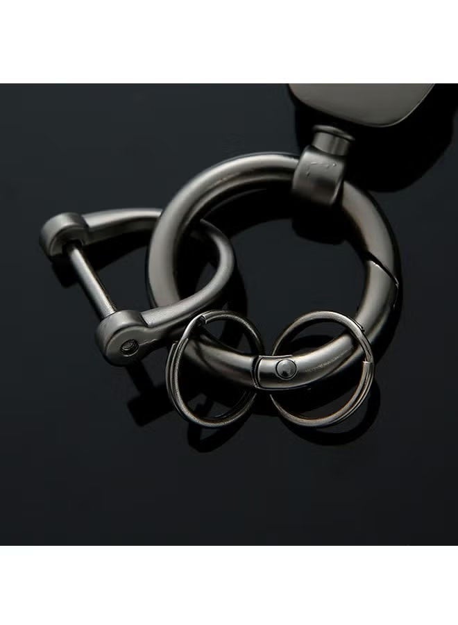 Car PU Leather Metal Keychain - Plaid Leather Zinc Alloy Ring 360° Rotating - Car Universal Wrist Band - Key School Bag Car Decoration Pendant - Black/Send a Screwdriver - Image 4