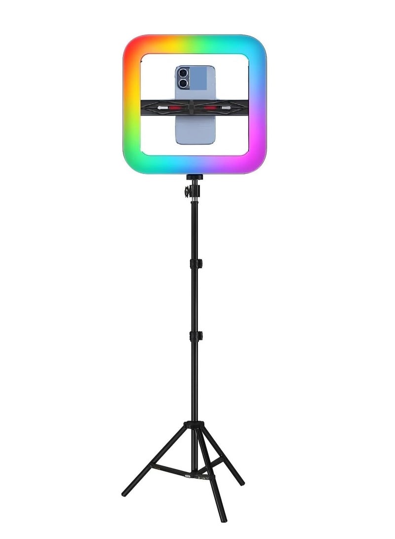 NeePho MJ-28 RGB Square Ring Light – Tri-Color with HSI Technology, 360° Rotation, Soft Flicker-Free Lighting for Photography, Makeup, Live Streaming & Content Creation - Image 3