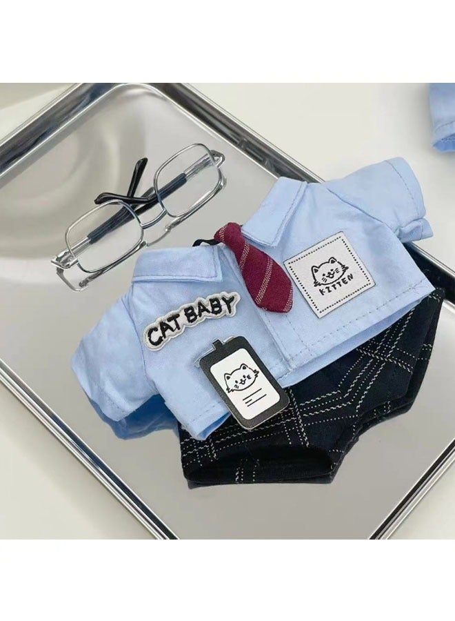 20cm cotton doll baby clothes police squad kitten leather suit 20cm jacket + blue shirt + pants  - Image 3