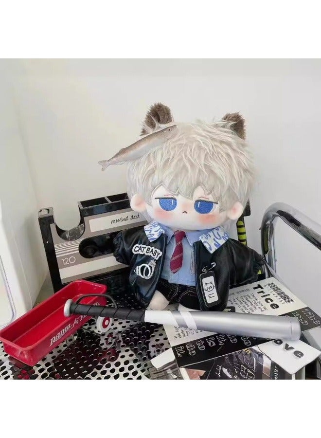 20cm cotton doll baby clothes police squad kitten leather suit 20cm jacket + blue shirt + pants  - Image 1