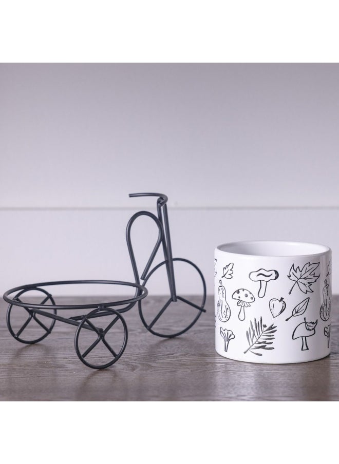 DANUBE HOME - Opulence Cycle Planter With Metal Stand White And Black Ideal for Home Garden Patio L19 X W12.5 X H14Cm - Image 1