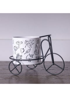 DANUBE HOME Opulence Cycle Planter With Metal Stand White And Black Ideal for Home Garden Patio L19 X W12.5 X H14Cm  - Image 1