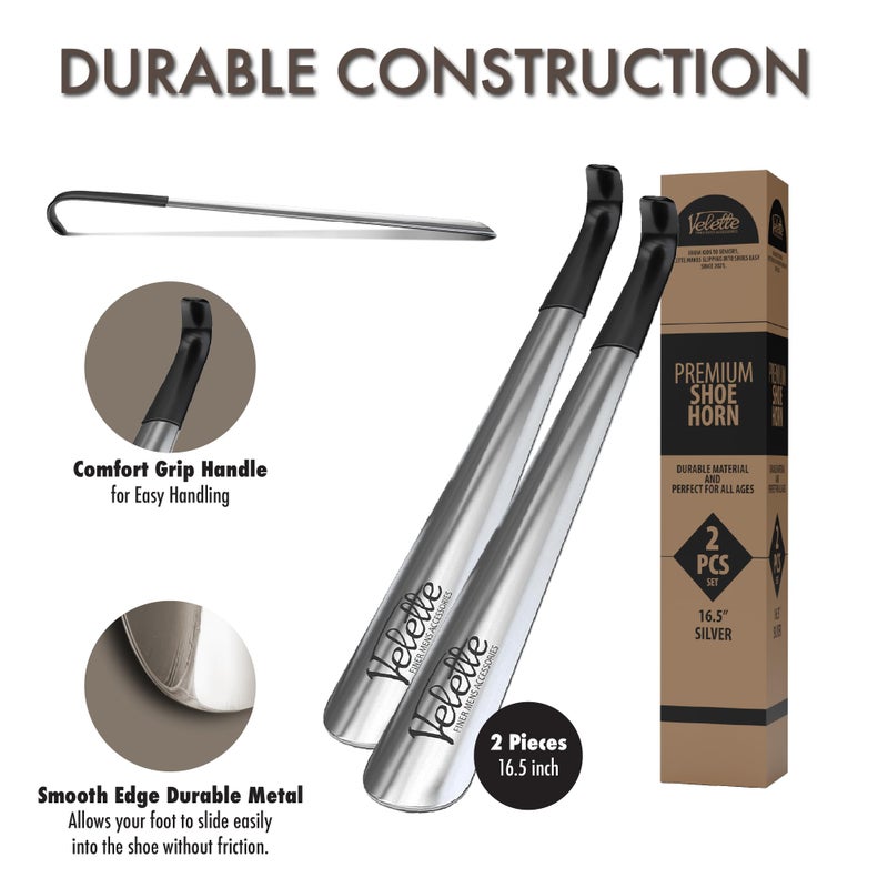 Velette Long Shoe Horn for Seniors - 2 Pack 16.5" Metal Shoe Horn Long Handle for Seniors, Men, Women & Kids - Boot Horns, Shoehorn Long-Handle, Elderly Must Haves - Shoes Spoon, Gifts for Elders - Image 4