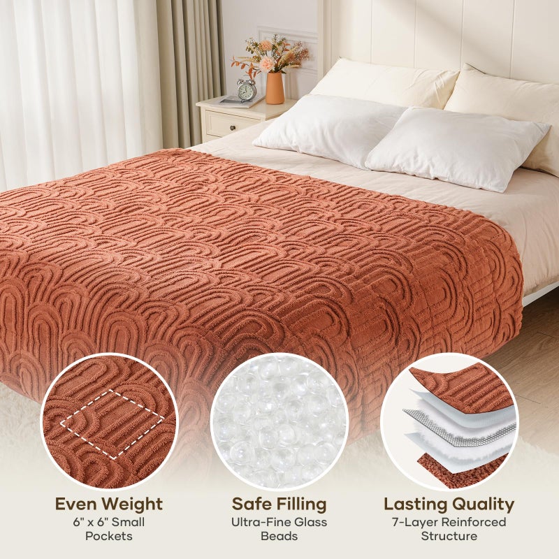 Cottonblue Jacquard Weighted Blanket for Adults 15 lbs Queen Size, Cozy Fluffy Sherpa Fleece Weighted Throw Blankets 60" x 80" for Sleep Relax, Fuzzy Warm Arch Heavy Blanket for Bed Couch, Rust Pink - Image 4