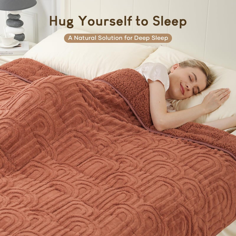 Cottonblue Jacquard Weighted Blanket for Adults 15 lbs Queen Size, Cozy Fluffy Sherpa Fleece Weighted Throw Blankets 60" x 80" for Sleep Relax, Fuzzy Warm Arch Heavy Blanket for Bed Couch, Rust Pink - Image 2