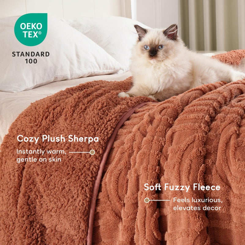 Cottonblue Jacquard Weighted Blanket for Adults 15 lbs Queen Size, Cozy Fluffy Sherpa Fleece Weighted Throw Blankets 60" x 80" for Sleep Relax, Fuzzy Warm Arch Heavy Blanket for Bed Couch, Rust Pink - Image 3