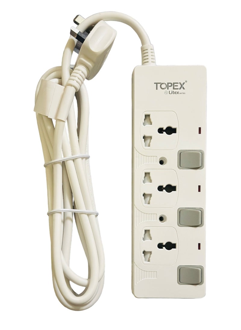TOPEX - 3 Way Extension Socket 13A With 5 meter cable - Extension Strip With Led Indicators | Child Safe |Extra Long Cord with Over Current Protected - Image 1