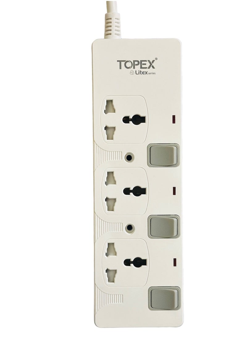 TOPEX - 3 Way Extension Socket 13A With 5 meter cable - Extension Strip With Led Indicators | Child Safe |Extra Long Cord with Over Current Protected - Image 1