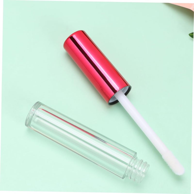 Angoily 10pcs Refillable Transparent Plastic Lip Gloss Tube Brush Lightweight Travel Packaging for Lipstick and Lip Glaze Red - Image 2
