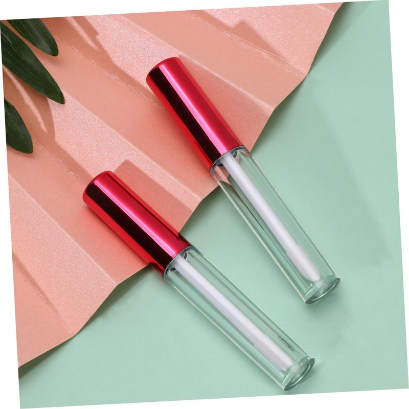 Angoily 10pcs Refillable Transparent Plastic Lip Gloss Tube Brush Lightweight Travel Packaging for Lipstick and Lip Glaze Red - Image 3
