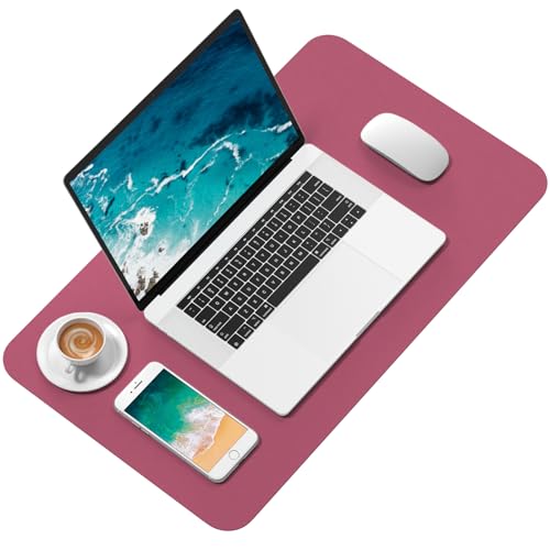 Hsurbtra Desk Pad, 23.6" x 13.8" PU Leather Desk Mat, M Extended Mouse Pad, Waterproof Desktop Blotter Protector, Non-Slip Ultra Thin Small Laptop Keyboard Writing Mat for Office Home, Deep Red - Image 2