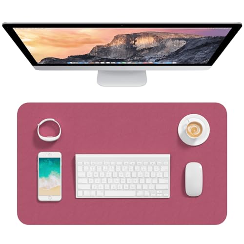 Hsurbtra Desk Pad, 23.6" x 13.8" PU Leather Desk Mat, M Extended Mouse Pad, Waterproof Desktop Blotter Protector, Non-Slip Ultra Thin Small Laptop Keyboard Writing Mat for Office Home, Deep Red - Image 1