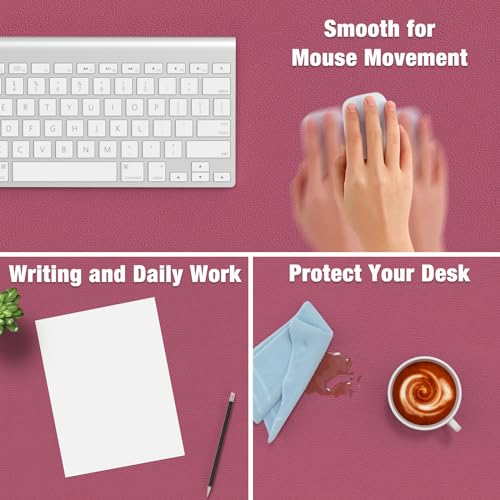 Hsurbtra Desk Pad, 23.6" x 13.8" PU Leather Desk Mat, M Extended Mouse Pad, Waterproof Desktop Blotter Protector, Non-Slip Ultra Thin Small Laptop Keyboard Writing Mat for Office Home, Deep Red - Image 4