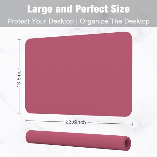 Hsurbtra Desk Pad, 23.6" x 13.8" PU Leather Desk Mat, M Extended Mouse Pad, Waterproof Desktop Blotter Protector, Non-Slip Ultra Thin Small Laptop Keyboard Writing Mat for Office Home, Deep Red - Image 3