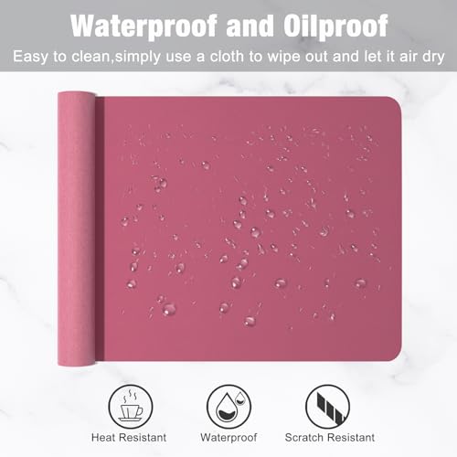 Hsurbtra Desk Pad, 23.6" x 13.8" PU Leather Desk Mat, M Extended Mouse Pad, Waterproof Desktop Blotter Protector, Non-Slip Ultra Thin Small Laptop Keyboard Writing Mat for Office Home, Deep Red - Image 5