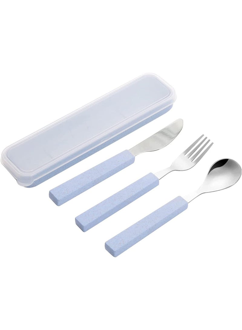 Flatware Set Children Utensils Set 18/10 Stainless Steel Child Silverware Knife Spoon Fork Set with Travel Case for Kids Lunch Box 3-Piece (Blue) - Image 1