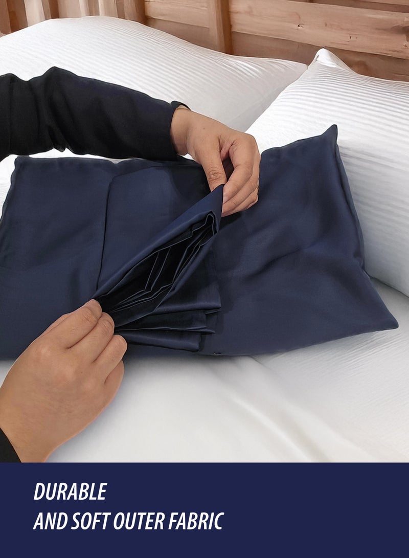 دكتور النووم طقم كيس وسادة كوين (قطعتين) دكتور النووم مصنوع من 100% فيسكوز مشتق من الخيزران، لون الكحلي (30×20 إنش) - Image 2