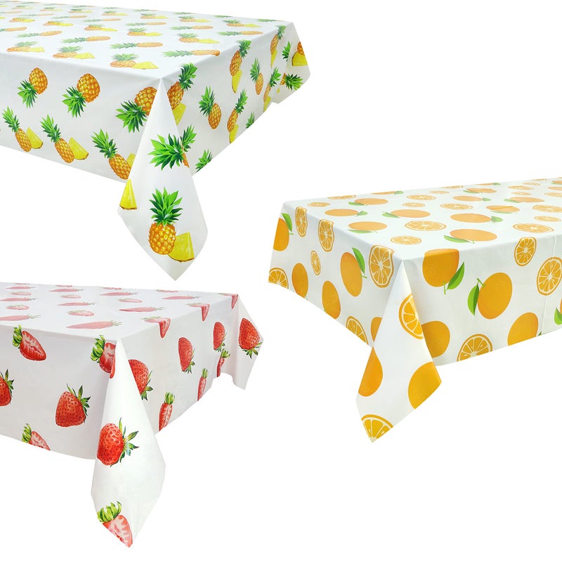 Pandecor 3 Pieces Tablecloths for Birthday PartyDisposable Plastic Rectangular Table Covers for Baby Shower Kids Birthday Party Fruit Party