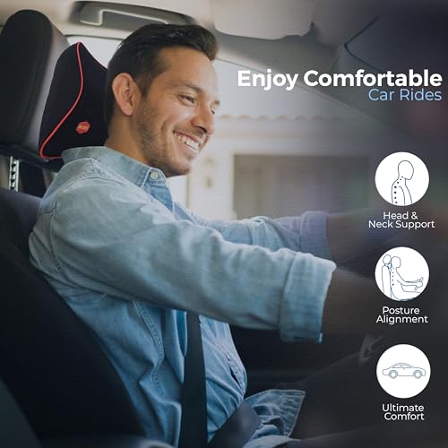 Woscher® Car Neck Pillow Memory Foam Headrest Cushion Helps Passengers Rest to Relieve Neck Pain and Improve Sitting Posture Universal Version for All Car Seats (Black Red) - Image 2