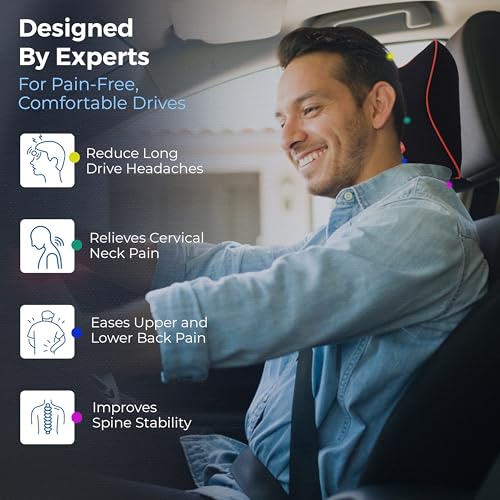 Woscher® Car Neck Pillow Memory Foam Headrest Cushion Helps Passengers Rest to Relieve Neck Pain and Improve Sitting Posture Universal Version for All Car Seats (Black Red) - Image 4