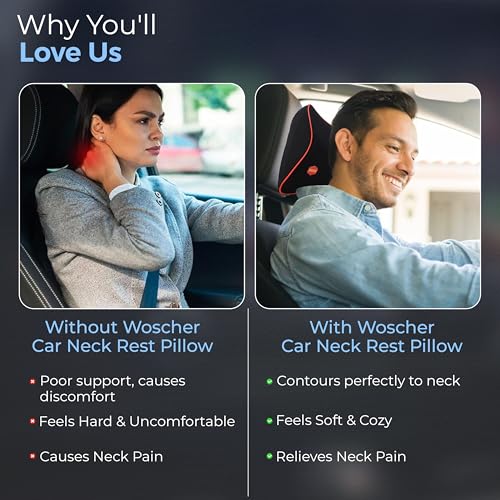 Woscher® Car Neck Pillow Memory Foam Headrest Cushion Helps Passengers Rest to Relieve Neck Pain and Improve Sitting Posture Universal Version for All Car Seats (Black Red) - Image 5