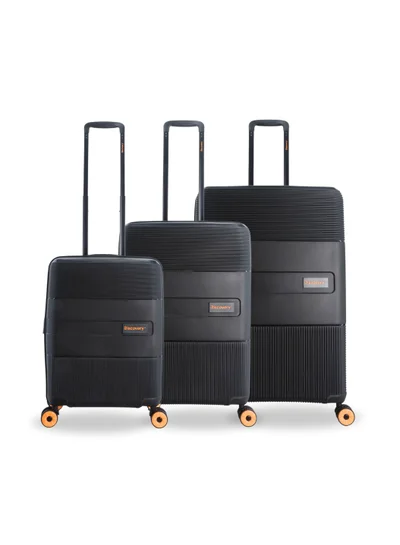 Discovery Discovery Trails PP Hardside Luggage Set Black, Durable Expandable Unbreakable Double Zip Lightweight Travel Bag 4 Double Wheel TSA Lock 3pcs Suitcase Trolley Bag (21+26+30 Inch).