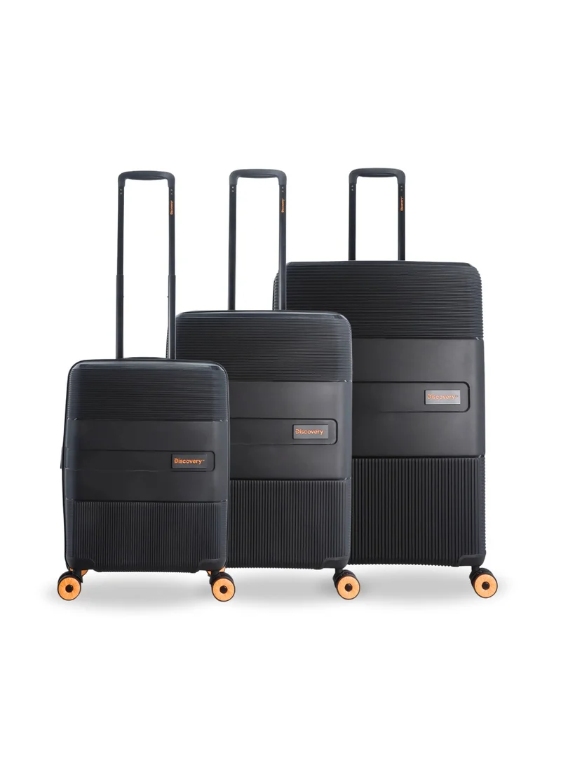 Discovery Discovery Trails PP Hardside Luggage Set Black, Durable Expandable Unbreakable Double Zip Lightweight Travel Bag 4 Double Wheel TSA Lock 3pcs Suitcase Trolley Bag (21+26+30 Inch).