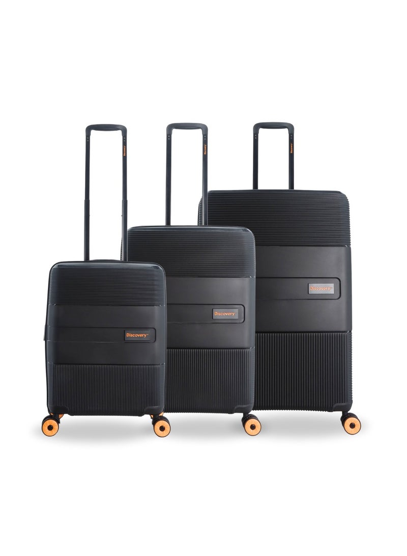 Discovery Discovery Trails PP Hardside Luggage Set Black, Durable Expandable Unbreakable Double Zip Lightweight Travel Bag 4 Double Wheel TSA Lock 3pcs Suitcase Trolley Bag (21+26+30 Inch).  - Image 1
