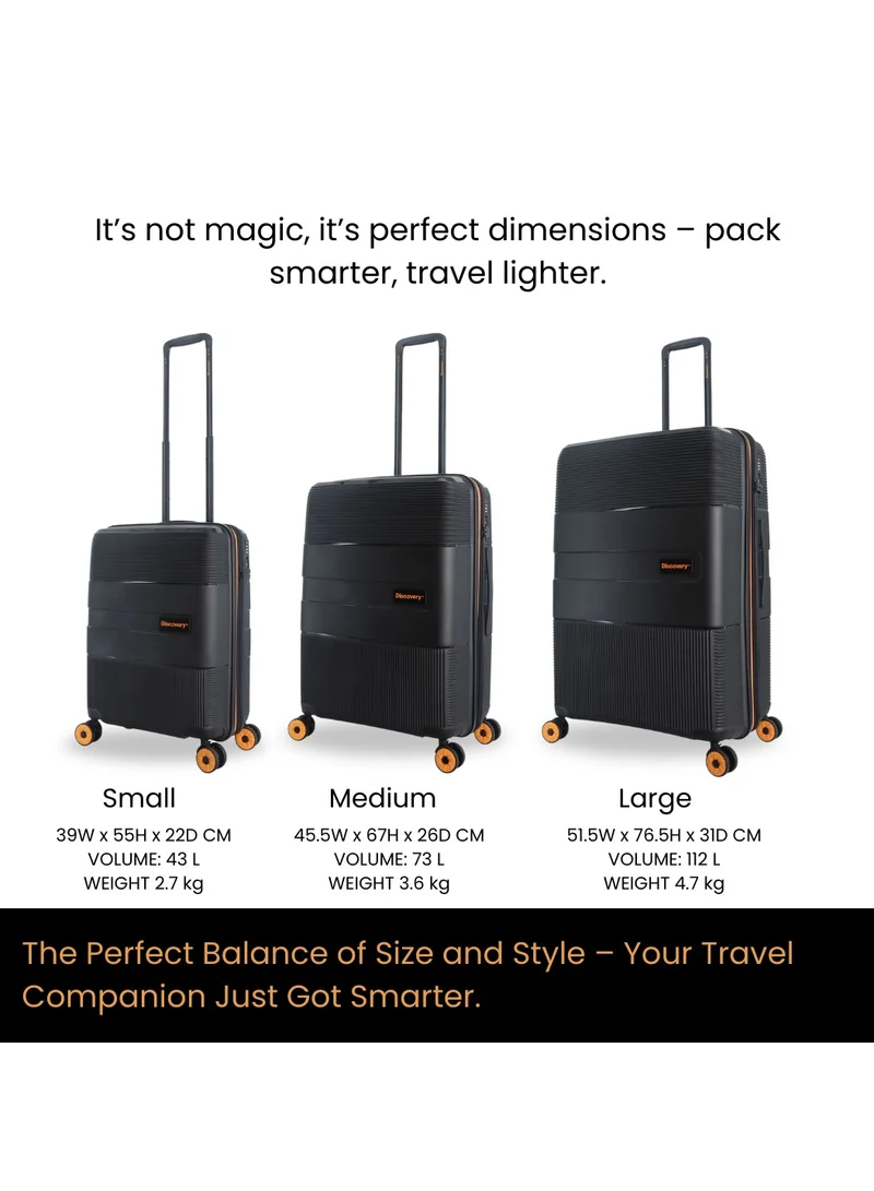Discovery Discovery Trails PP Hardside Luggage Set Black, Durable Expandable Unbreakable Double Zip Lightweight Travel Bag 4 Double Wheel TSA Lock 3pcs Suitcase Trolley Bag (21+26+30 Inch).