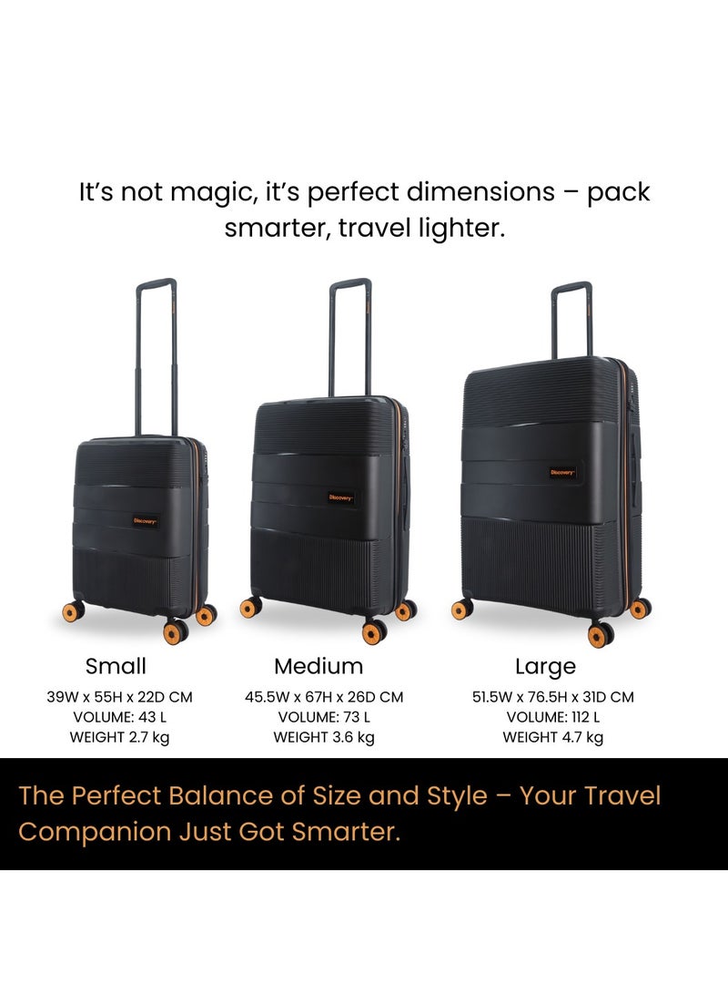 Discovery Discovery Trails PP Hardside Luggage Set Black, Durable Expandable Unbreakable Double Zip Lightweight Travel Bag 4 Double Wheel TSA Lock 3pcs Suitcase Trolley Bag (21+26+30 Inch).  - Image 3